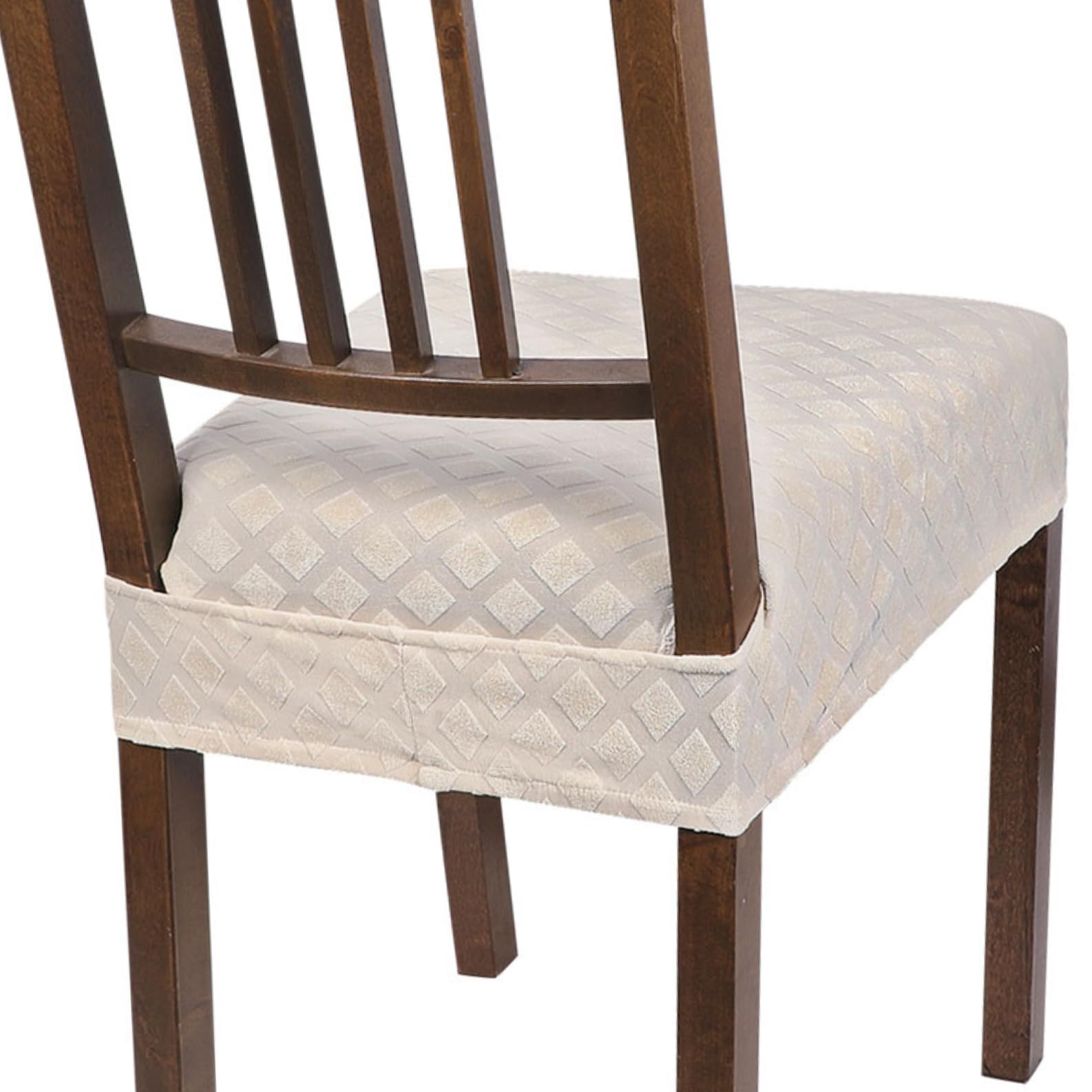 SearchI Stretch Dining Chair Seat Covers Set of 6, Soft Removable Washable Seat Covers for Dining Chairs, Dining Room Seat Cover Slipcover Protector (Rear-Covered, Beige Diamond Jacquard)