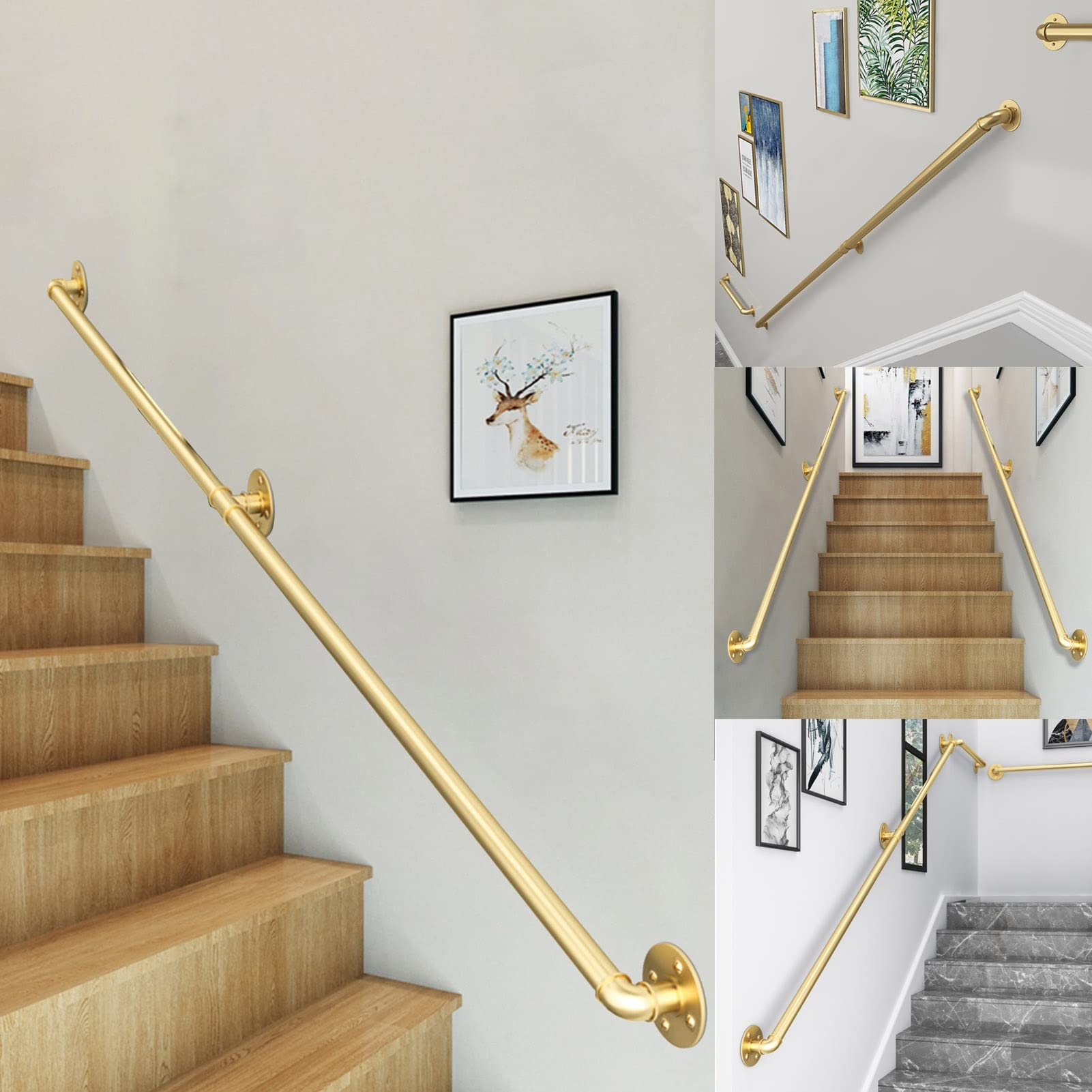 Main courante d'escalier en fer forgé doré avec rampe de montage mural