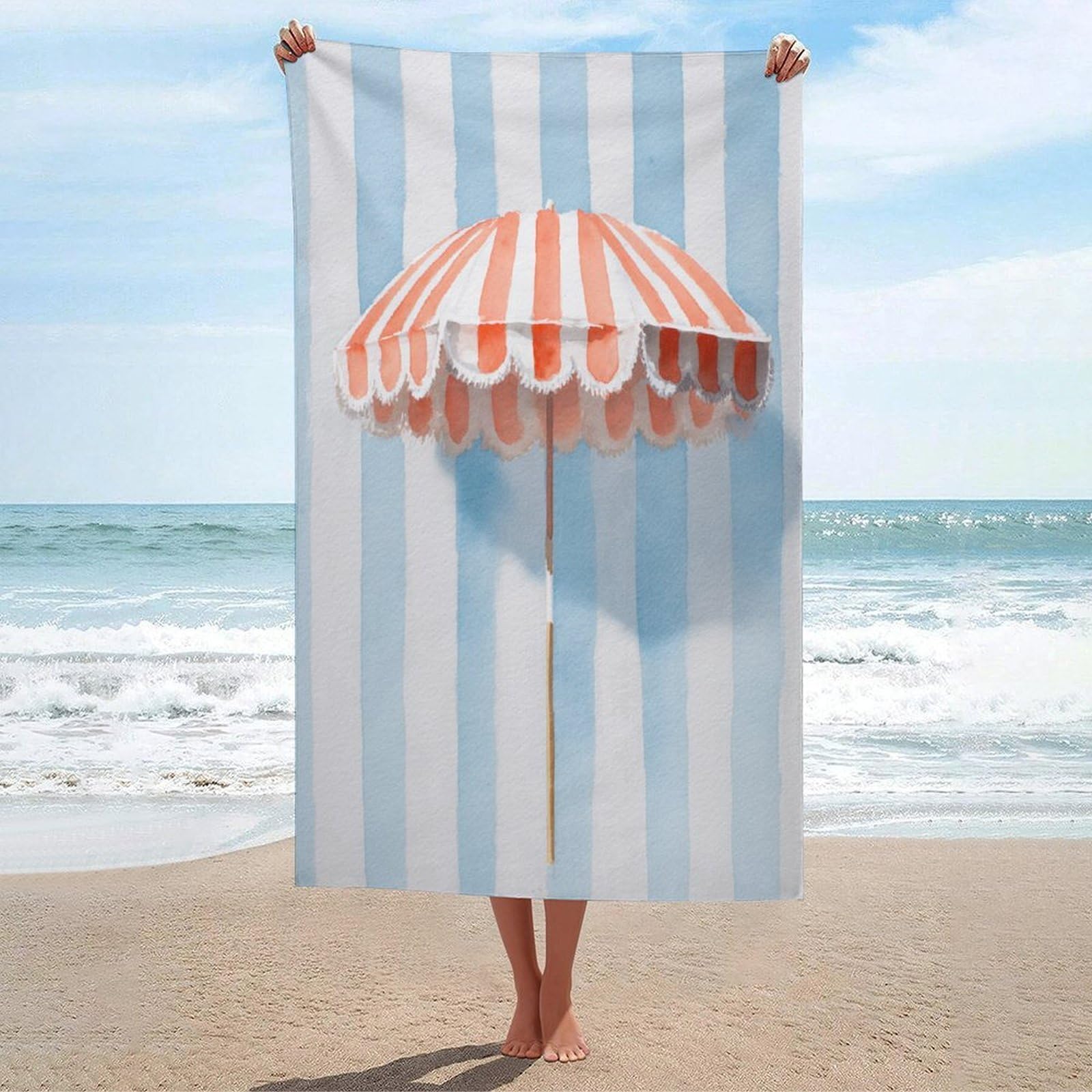 LSRCPD Watercolor A Striped Beach Umbrella Beach Towel Sand Free Microfiber Large Shower Towels Multipurpose Absorbent for Bathroom Pool 130x80 CM