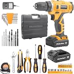 MasterSpec 47Pcs 12V Cordless Drill Driver & Household Hand Tool Kit with 2 x 1500mAh Batteries, Carry Case, 3/8" Keyless Chuck, 18+1 Torque & 2-Speed, LED Work Light for Home DIY, Furniture Assembly