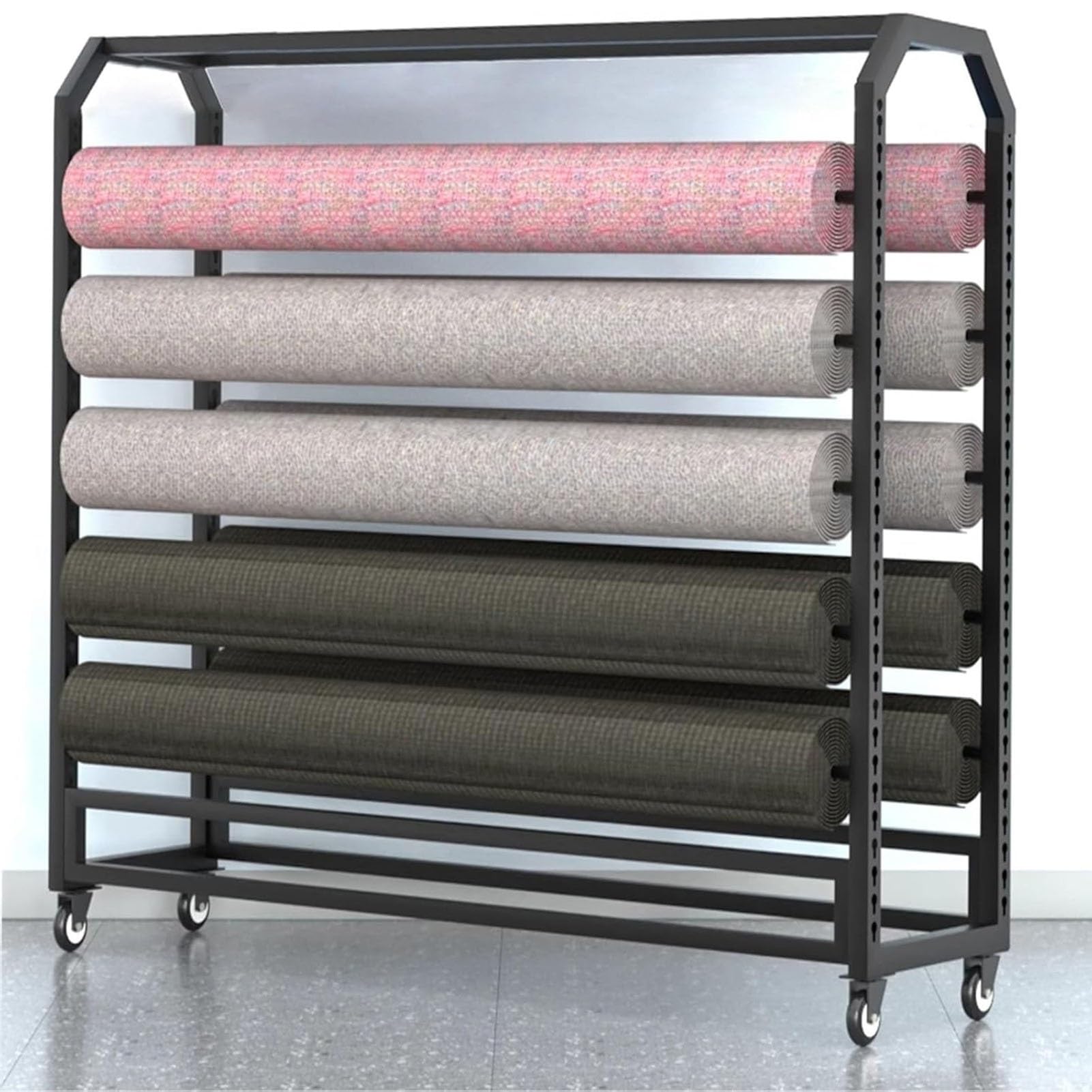 Carrello espositore per rotoli in vinile double-face, resistente, con 10 aste regolabili, 160 cm, ideale per vetrine di tessuti e vetrine di grado commerciale