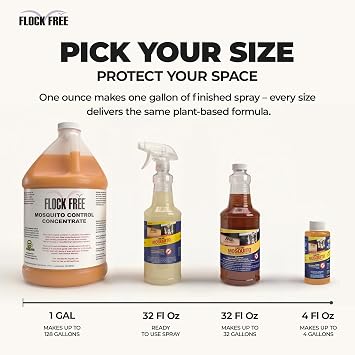 Natural Mosquito Repellent Concentrate 1 Gallon Non-Toxic Outdoor Pest Control Spray Kills and Repels Mosquitoes, Ticks, Fleas, Ants & More Safe for Kids & Pets Makes 128 Gallons