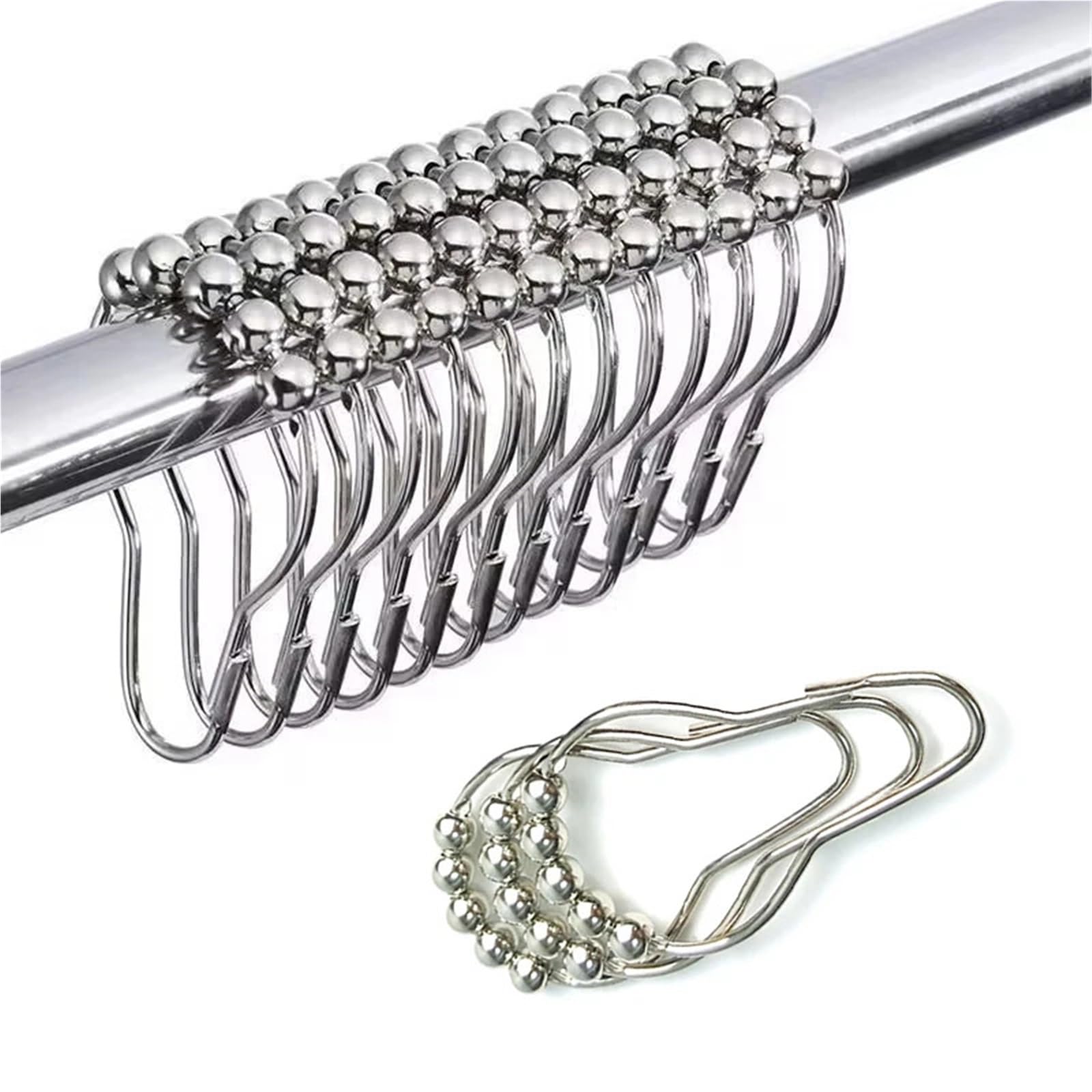 Hooks Clips for Drapes, 60PCS Five Beads Gourd Shaped Hook Metal Shower Curtain Hooks