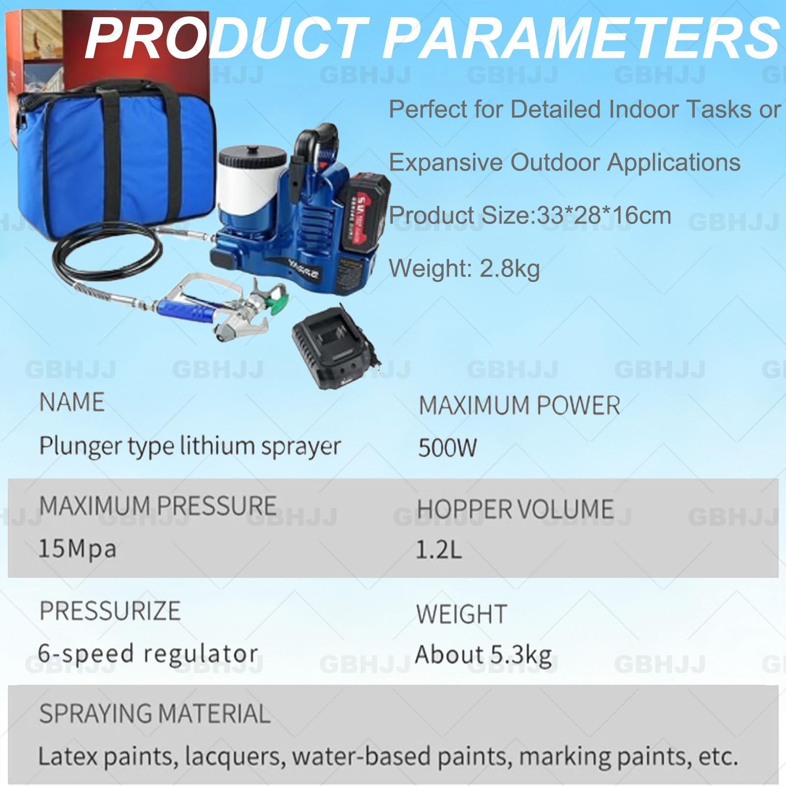 Pulverizador de Pintura PortáTil Sin Aire de 1,2 litros, 500 W, BateríA de Litio de 21 V, 6 Velocidades Ajustables, para Un Acabado Uniforme, Cercas de JardíN y PequeñAs Reformas