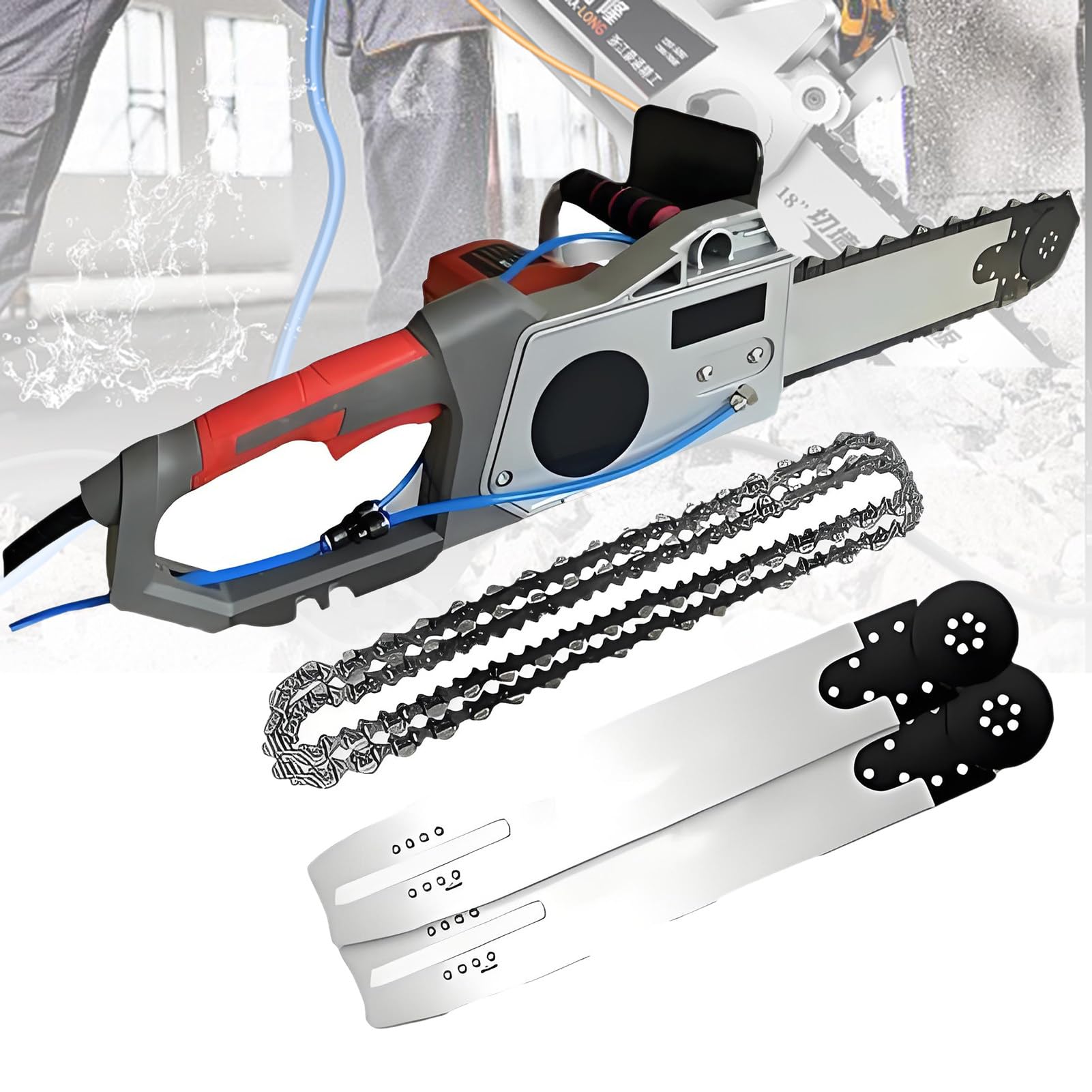 Sega Elettrica per Cemento, Motosega per Cemento da 5800/6500 W, con 2 Catene Diamantate e 2 Piastre di Guida, 6000 Giri/Min, Adatta per Granito e Cemento Armato 480mm