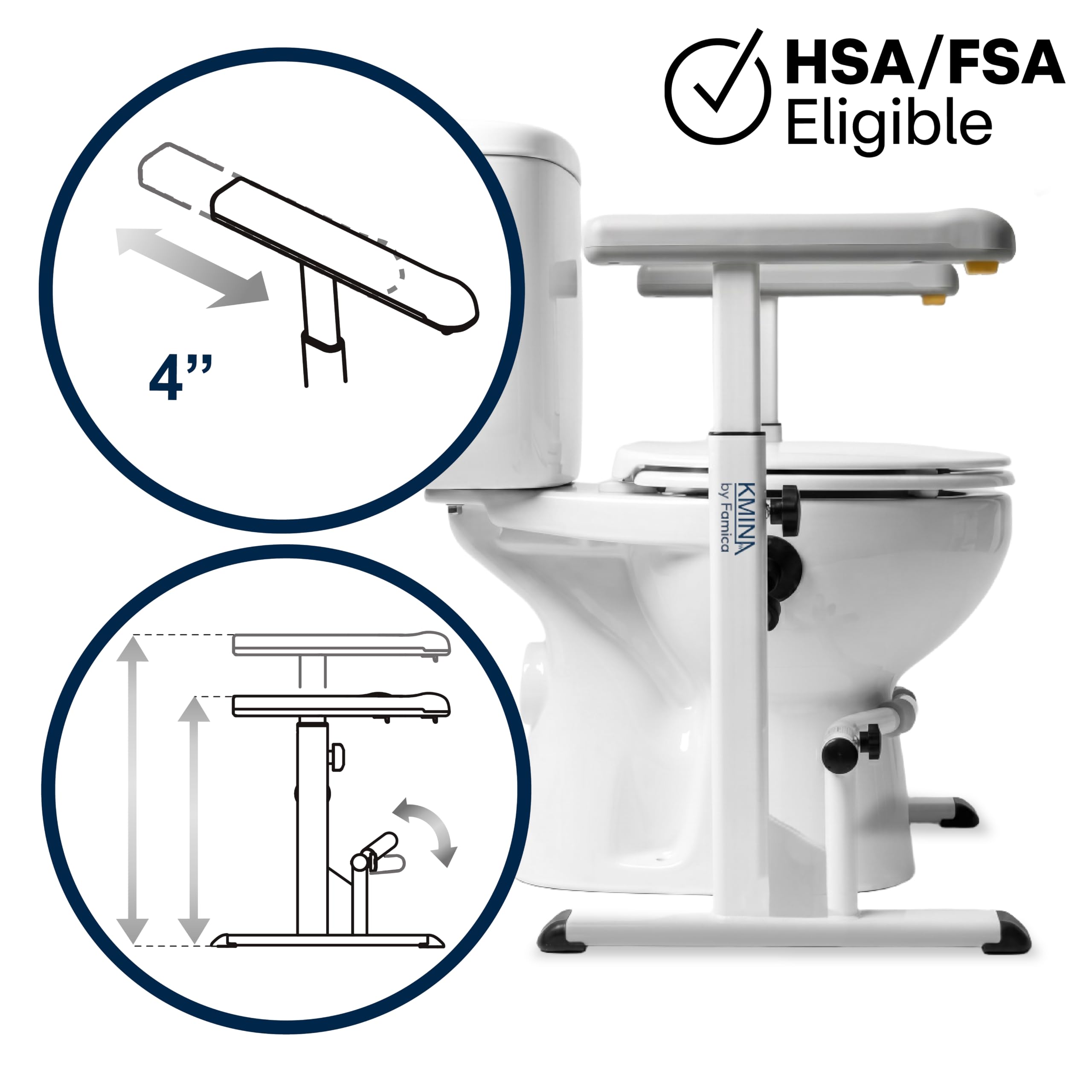 KMINA Toilet Safety Rails for Seniors, Adjustable Frame with -4 KMINA Toilet Safety Rails for Seniors, Adjustable Frame with -4