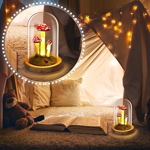 Miniatura 7 de Lámpara de noche de hongos, lámpara de hongos, decoración de hongos, luz LED en cúpula de cristal, lámpara de hongo con base para decoración del