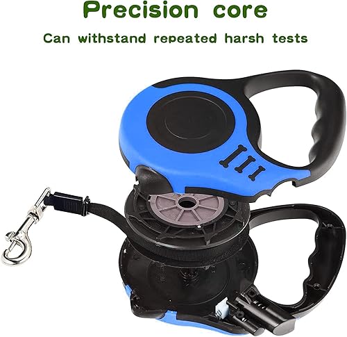 Miniatura 5 de Correa retráctil resistente para perros, cinta de nailon azul de 16 pies, sin enredos, mango antideslizante, con dispensador de bolsas de basura
