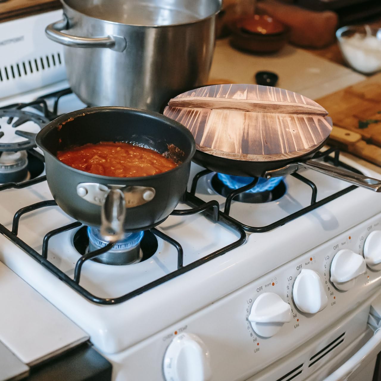 Wooden Pot Lid Round Pan Cover with Handle Kitchen Essentials for Frying Pan and Cooking Pots