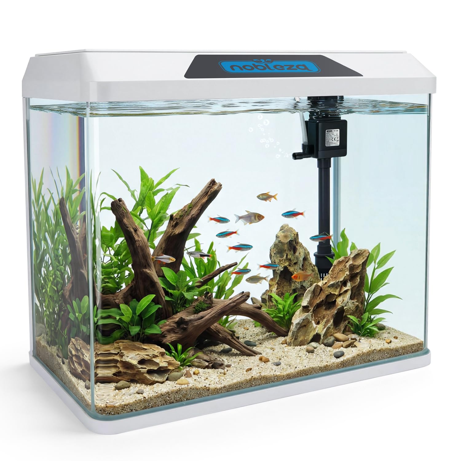 Nobleza - Acquario in Vetro 54L Kit Completo con Filtro e Luce LED Bianco
