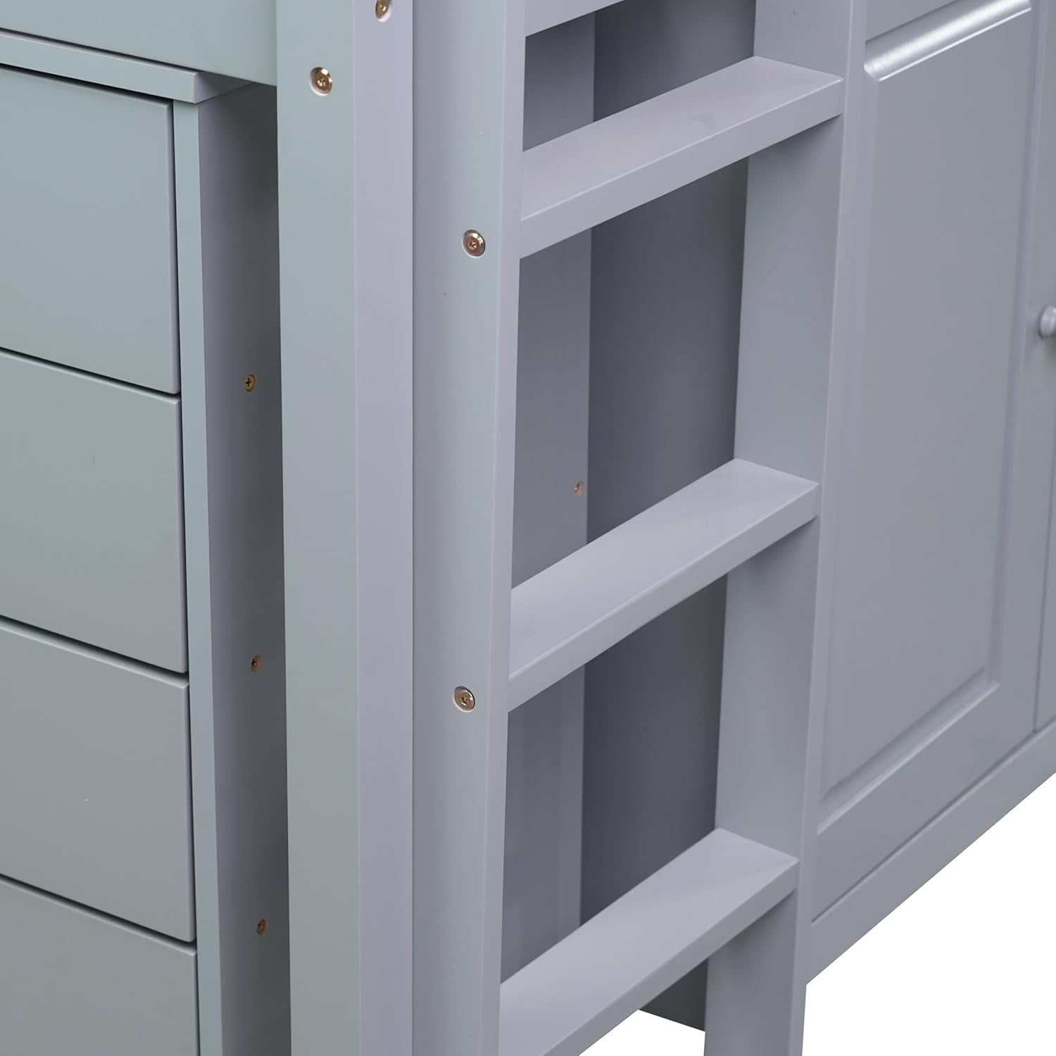 Twin Size Low Loft Bed with Storage Drawer & Desk for Kids,Wood Loft Bed w/Shelf,Space Saving,No Box Spring Needed,Grey