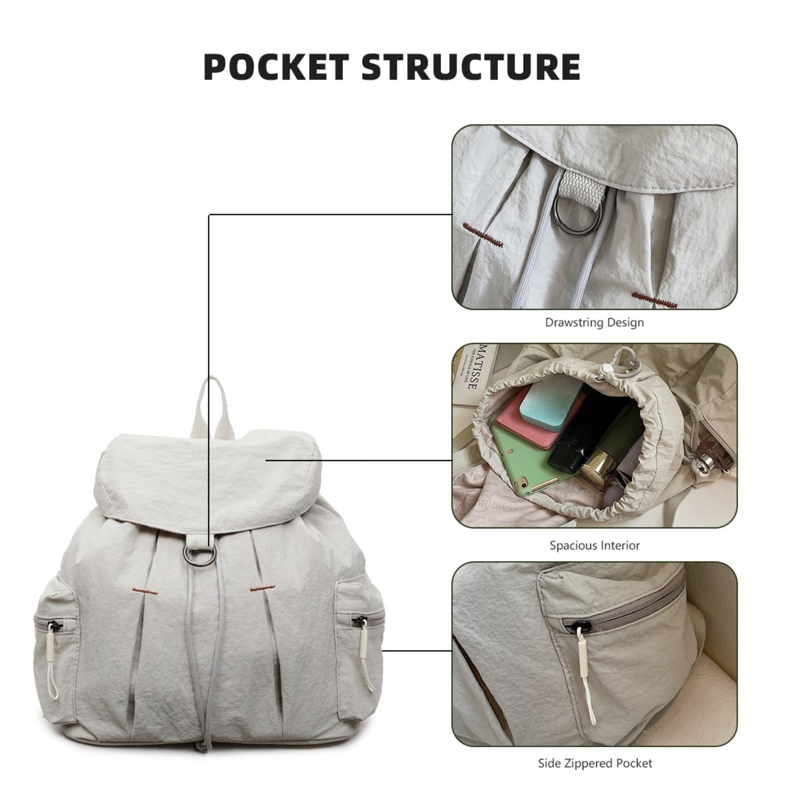Zaino A Flap Cordone Leggero delle Donne Grande capacità per L'uso della Mamma dello Shopping All'aperto del Pendolare-Blue