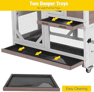 Aivituvin Rabbit Hutch Indoor Outdoor Bunny Hutch on Wheels, 2 Story Wood Guinea Pig Cages with 2 Deeper Pull Out Trays (Brown)