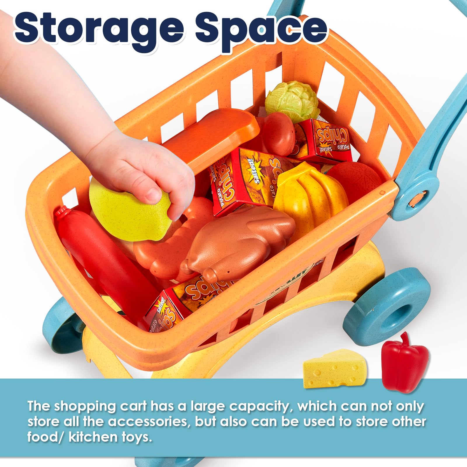Carrito De Compras Con Alimentos De Juguete | Set De Verduras Y Frutas Para Cortar Con Velcro | Juguete Educativo Con Luces Y 12 Canciones Para Niños De 3 A 6 Años