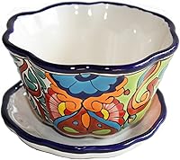 Vibrant Hand-Painted Talavera Ceramic Petunia Pot - Mexican Colors Small Garden Planter with Saucer, Indoor Outdoor