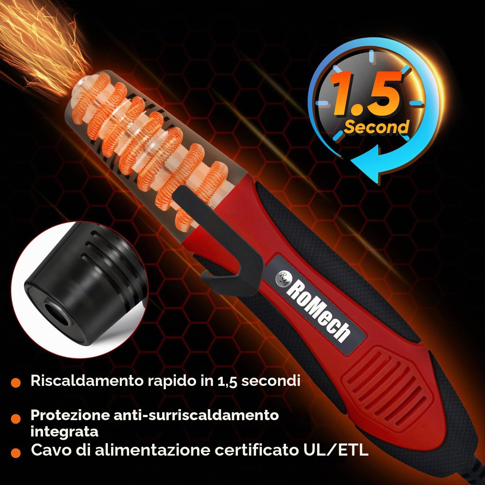 ROMECH Pistola termica da 350 W con 2 ugelli, pistola termica a doppia temperatura da 204 °C a 350 °C, pistola ad aria calda a calore rapido con protezione da sovraccarico per fai da te, goffratura,