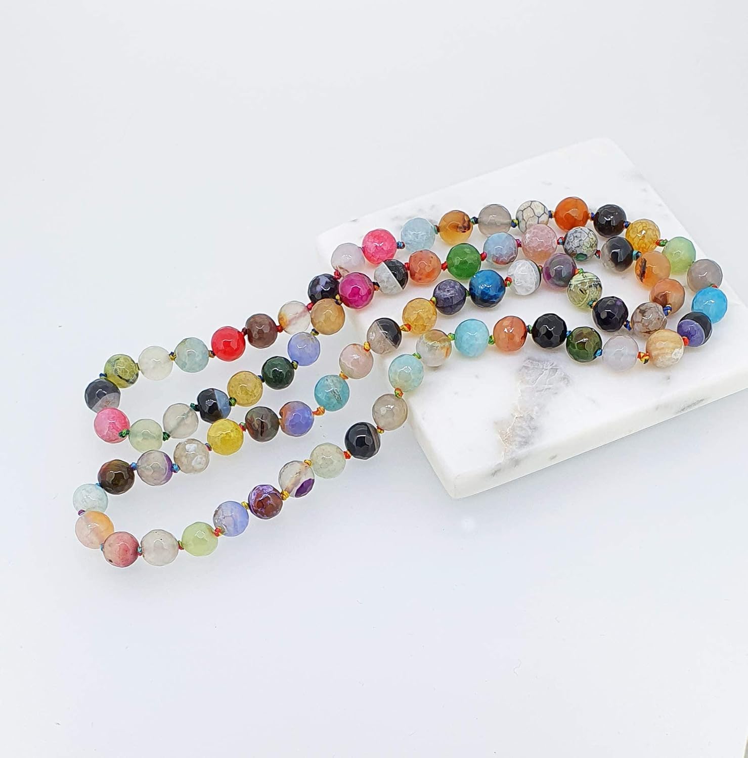 Women's Handmade 10mm Natural Gemstone Beaded Necklace for Women | 35In Long Sweater Chain Healing Crystal Gemstone Necklace for ladies