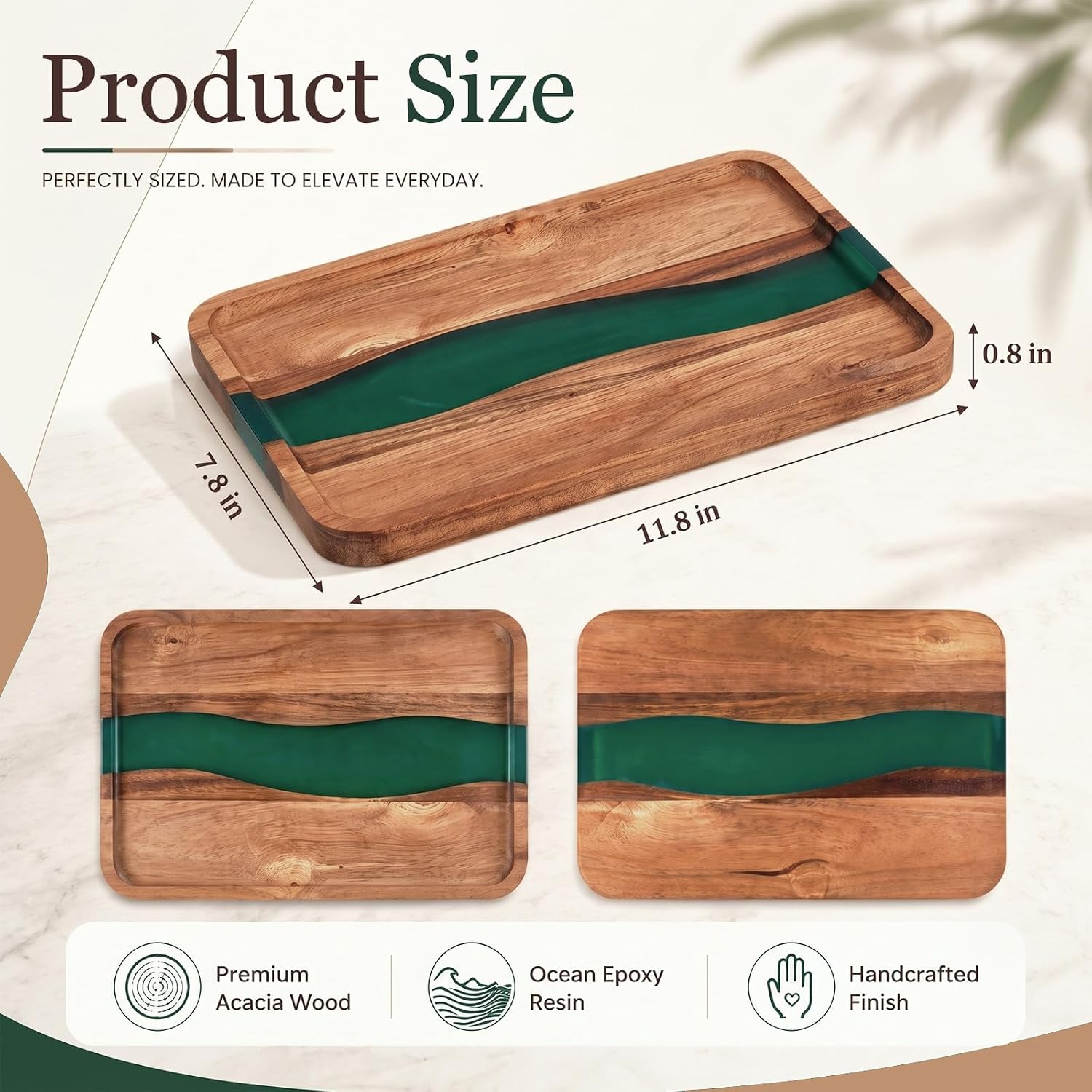 Turquoise Resin Acacia Wood Valet Tray for Men, EDC Organizer Home Decors