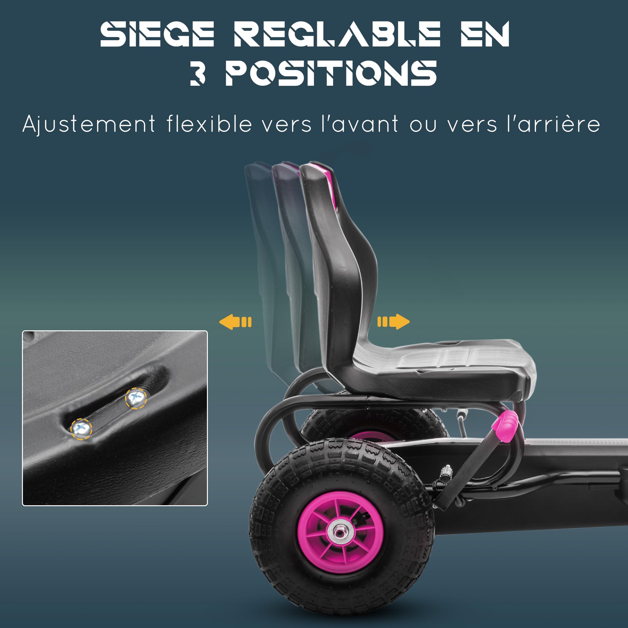 HOMCOM Kart Pedales Go Kart a Pedales para Niños de 3-8 Años con Asiento Ajustable en 4