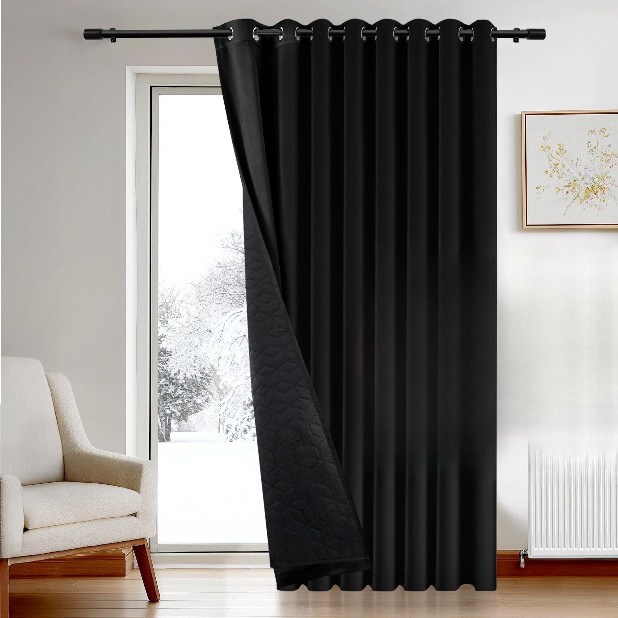 Deconovo Thermal Insulated Curtain for Door, Cold Resistant Blackout Curtain with Thick Microfiber Quilted Lining, Noise Reducing Eyelet Curtain for Living Room, 100 x 84 Inch, Black, 1 Panel — image 1