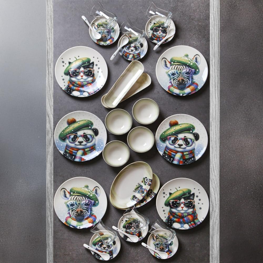 32-częściowy serwis śniadaniowy dla 6 osób – Ice Age Bone China – wysokiej jakości porcelana – nadaje się do mycia w zmywarce – opakowanie prezentowe – kompletny zestaw