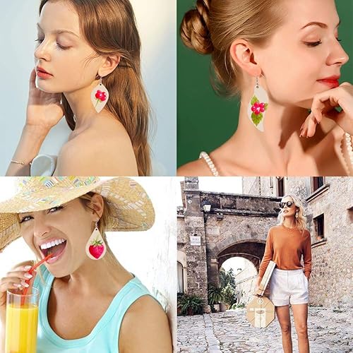 Miniatura 7 de SUNNYCLUE Juego de 300 aretes de madera sin terminar de 5 formas, de madera sin terminar, colgantes grandes con agujero con 100 ganchos para aretes,