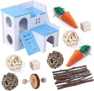 BIBABLYKE Brinquedo para animais de estimação a granel 11 peças brinquedo de mastigar coelho gaiola rattan-bola rasgar brinquedo de mordida pequena média gaiola para animais de estimação - playground suprimentos para animais de estimação WoodRattan