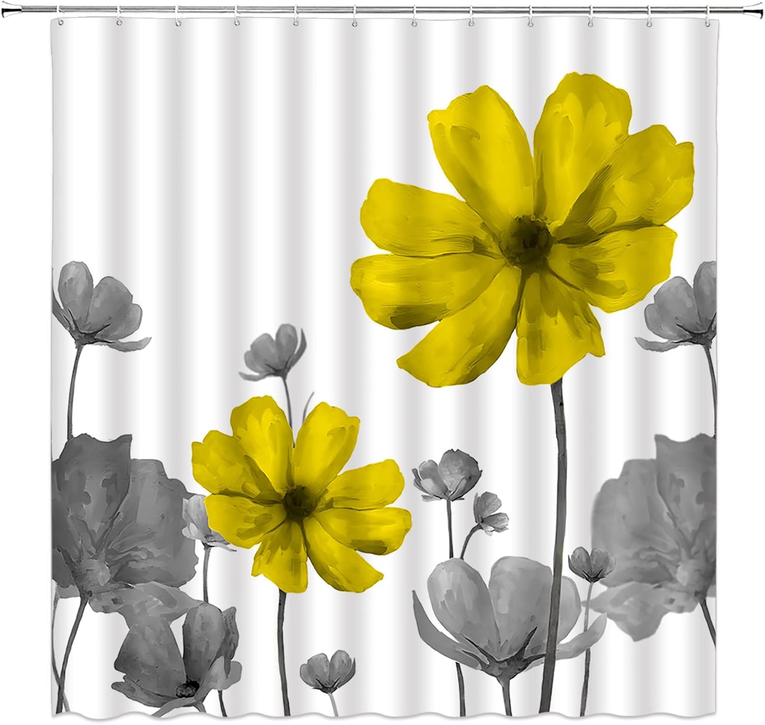 Red Grey Flower Shower Curtain Retro Floral Vintage Simple Elegant Abstract Flower Fabric Bathroom Curtains Decor Set with Hook (70" Wx74.8 H)