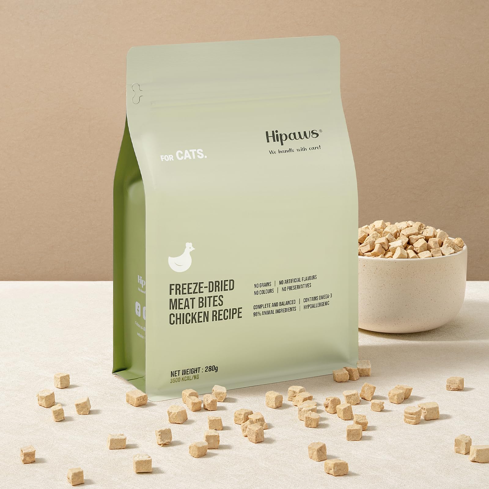 Chicken Recipe Freeze-Dried Complete Cat Food Treats Toppers 280g, Hypoallergenic No Grain; Freeze Dried to Protect Nutrition and Rich Protein, Easy Digestion for Cats