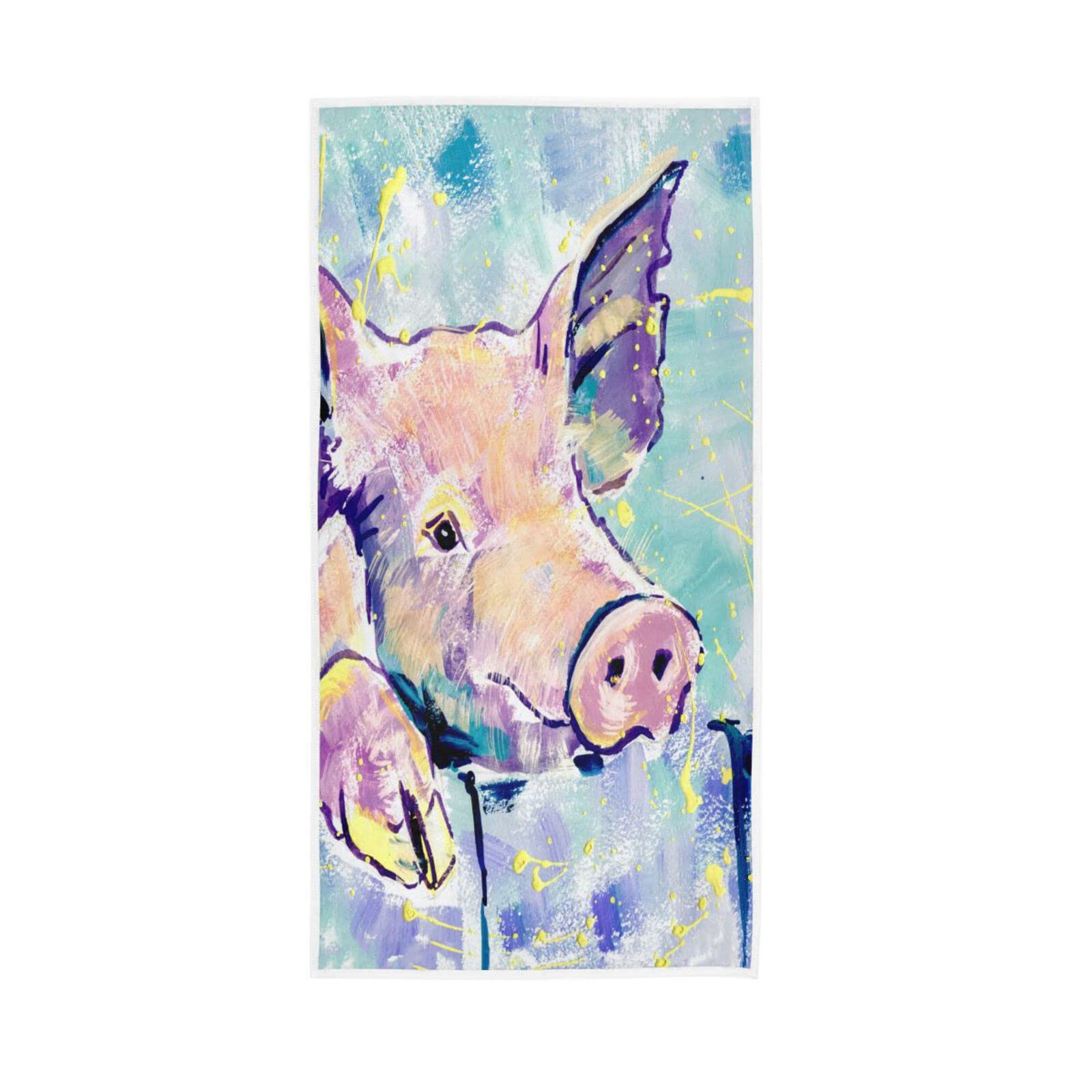 HUYGD Hand Towels Cute Animal Pig Print Decor Fingertip Soft Face Towel Absorbent Bathroom Kitchen Towels