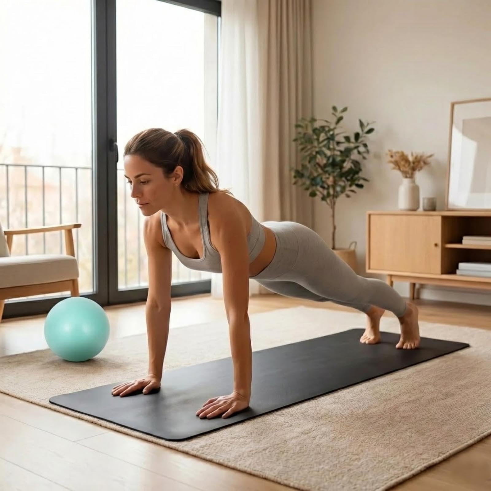 Esterilla de Yoga de PU y Caucho Natural, 183x68cm, Grosor 5mm, con Pelota de Yoga y Correa de Transporte DE REGALO, Ideal para Hot Yoga, Pilates y Entrenamiento en Casa