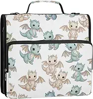 Fichários fofos de dragões pastel, azuis, 3 anéis, 3,8 cm, fichário com zíper, fichário organizador com alça para bolsa de ensino médio e estojo para pasta de anel, 34,5 x 31,5 x 9 cm