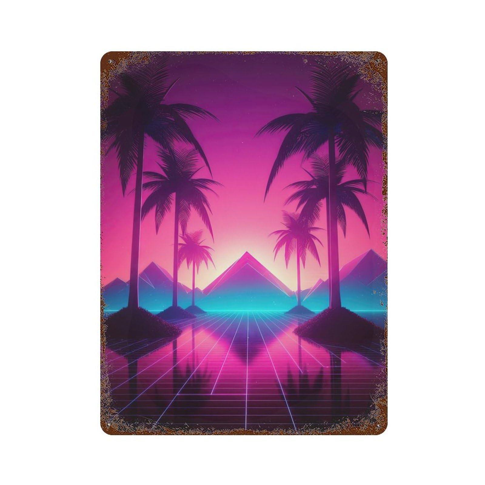 Palm Tree Retrowave Vintage Rust Metal Sign 15.7"x11.8", for Basement, Hobby Room And Garage Decor, Farmhouse Wall Decor