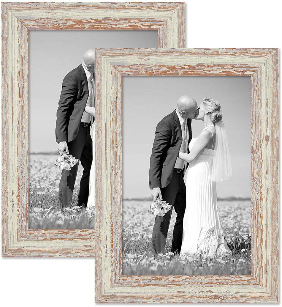 Set of 2 Picture Frames with Dimensions of 21x30 cm/DIN A4, in White, Shabby-Chic, vintage, Solid Wood, including Accessories/Photo Frames