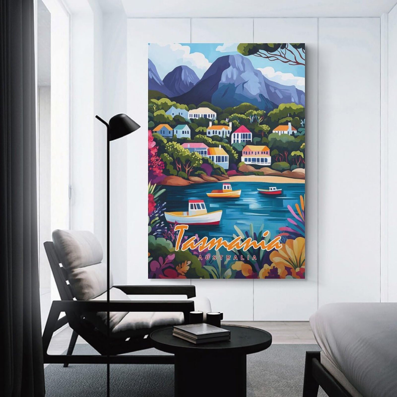 Junmoney Tasmania Coastal Village Hanging Wall Art 20x30inch(50x75cm), for Gallery Wall Decor And Room Displays, A Versatile Canvas Print for Layering