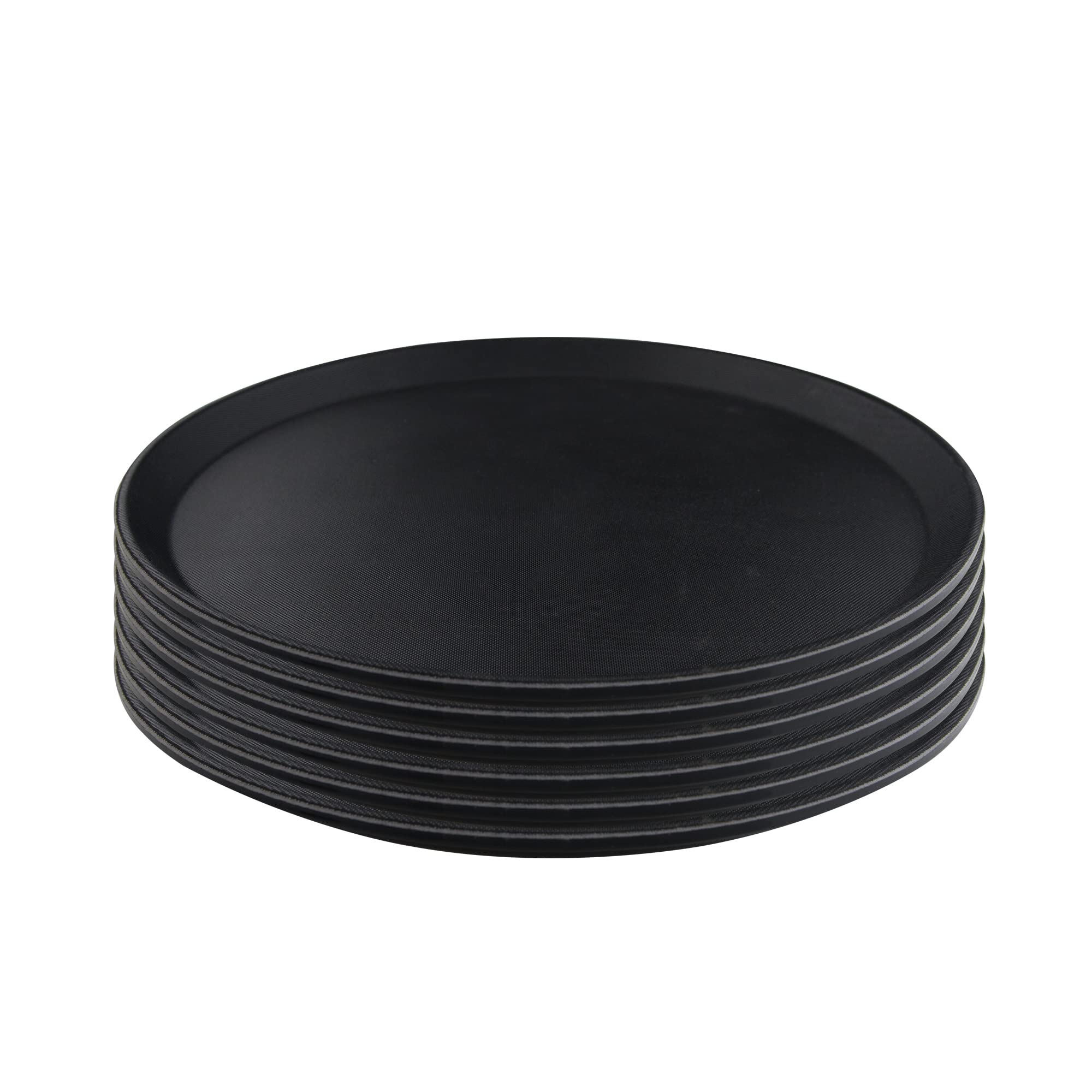 Paquete de 6 bandejas de comida rápida de 14 pulgadas, bandejas redondas antideslizantes para servir, fibra de vidrio, para mesa de café, cocina, fiesta, color negro
