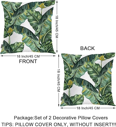 Miniatura 6 de Swono Juego de 2 fundas decorativas para cojines de hojas de palmera para el hogar, diseño de hojas tropicales, palmeras de la selva, para