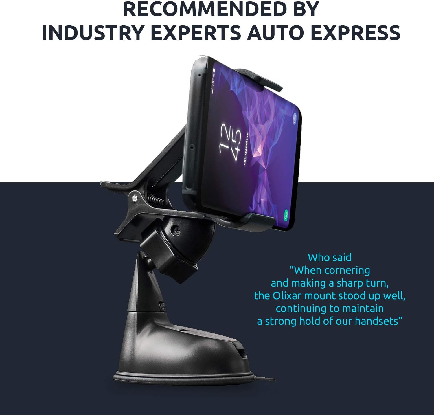 Olixar Windshield Phone Mount for Car - Easy to Use & Install Dock & Go - Very Sturdy Even on Bumpy Roads - Universal - Black