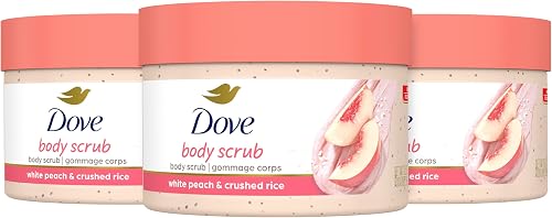 Dove Body Scrub White Peach & Crushed Rice 3 Count for Visibly Silky-Smooth, Nourished Skin, with ¼ Moisturizing Cream, 10.5 oz