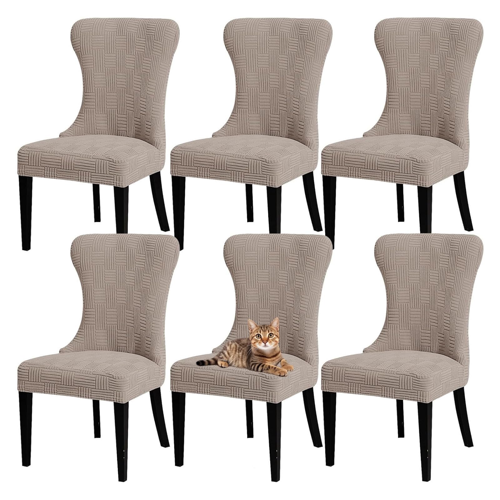 GUYIRT Wingback Side Chair Slipcover Accent Chair Cover Machine Washable Chair Slipcovers with Arms for Dining Room Banquet Decor (khaki,set of 6)