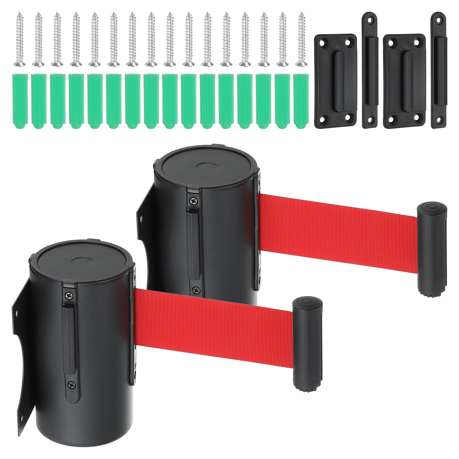 PATIKIL Barrera de Cinta Retráctil Fija para Montaje en Pared, 2Pcs 16.4 Pies, Estuche de Acero, Negro/Rojo