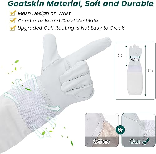 Miniatura 6 de Trajes de abeja para hombres y mujeres, trajes de apicultor con guantes y 2 capucha de velo a prueba de picaduras, traje de apicultura de cuerpo