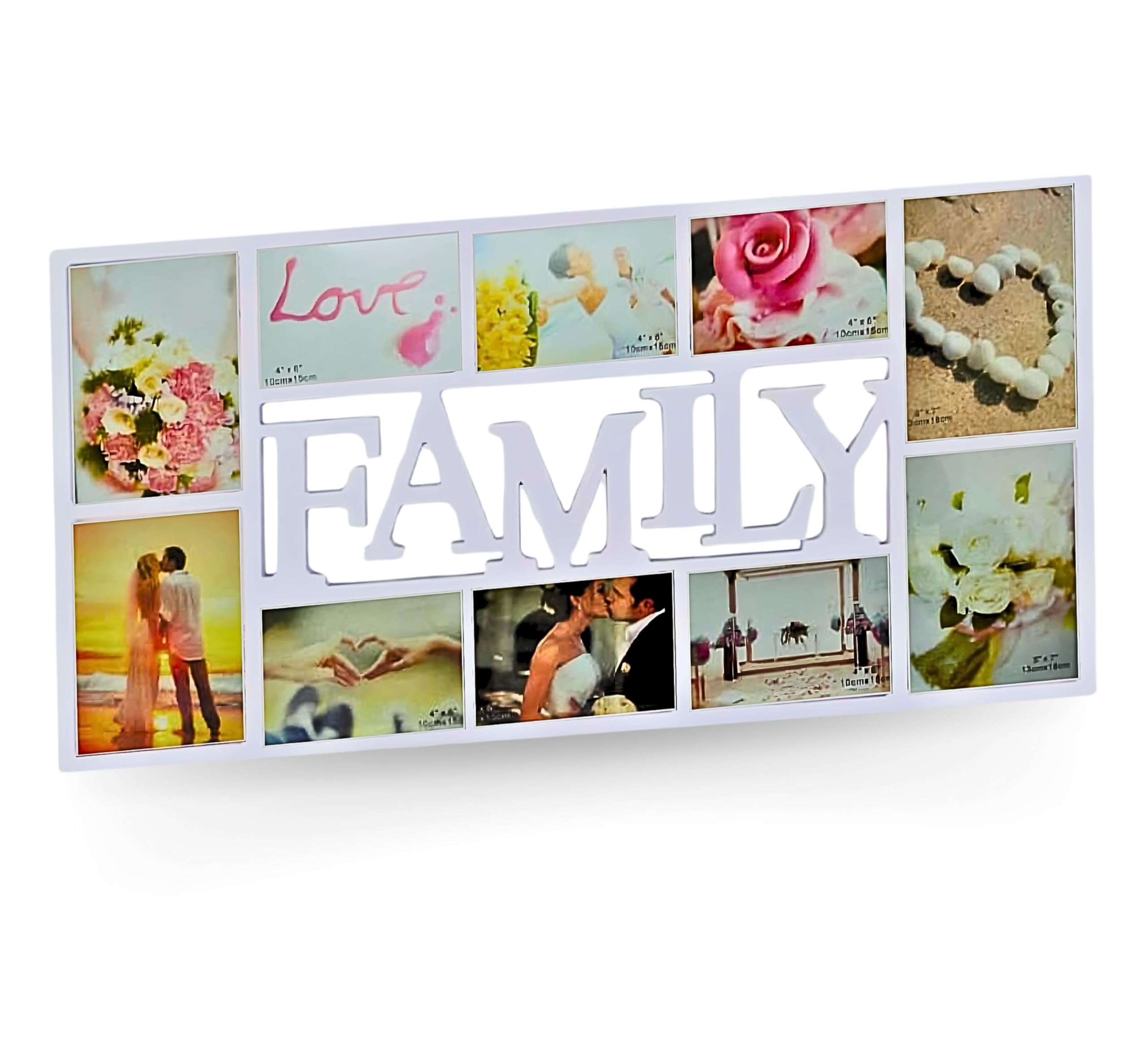 Feelings - Photo Collage Frame - Wall Mount and Stand | Picture Display for Wall Hanging | Shelf | Mantle | Gifting & Home Décor (FAMILY WHITE, 10 IMAGE)