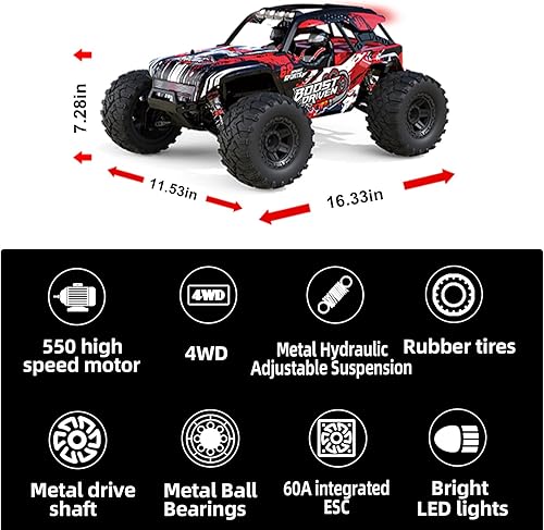 Miniatura 5 de Auto RC rápido, 110 grandes Hobby Rc Cars, 4x4 de alta velocidad Rc Cars 35MPH, camiones todo terreno, auto de control remoto rápido todoterreno 4WD
