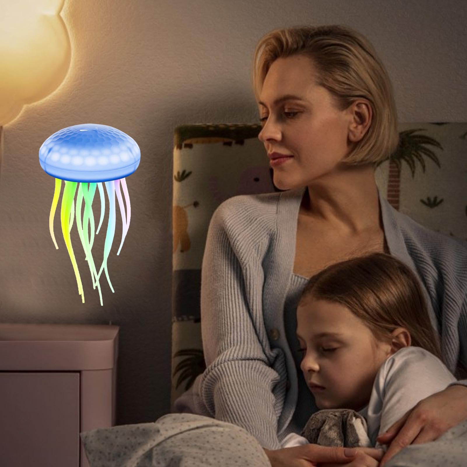 Luce notturna a LED con, lampada con Lampada ad attivazione vocale per | Lampada da comodino portatile, luce notturna RGB ricaricabile, lampada a forma di medusa carina da 1000 mAh per bambini adul