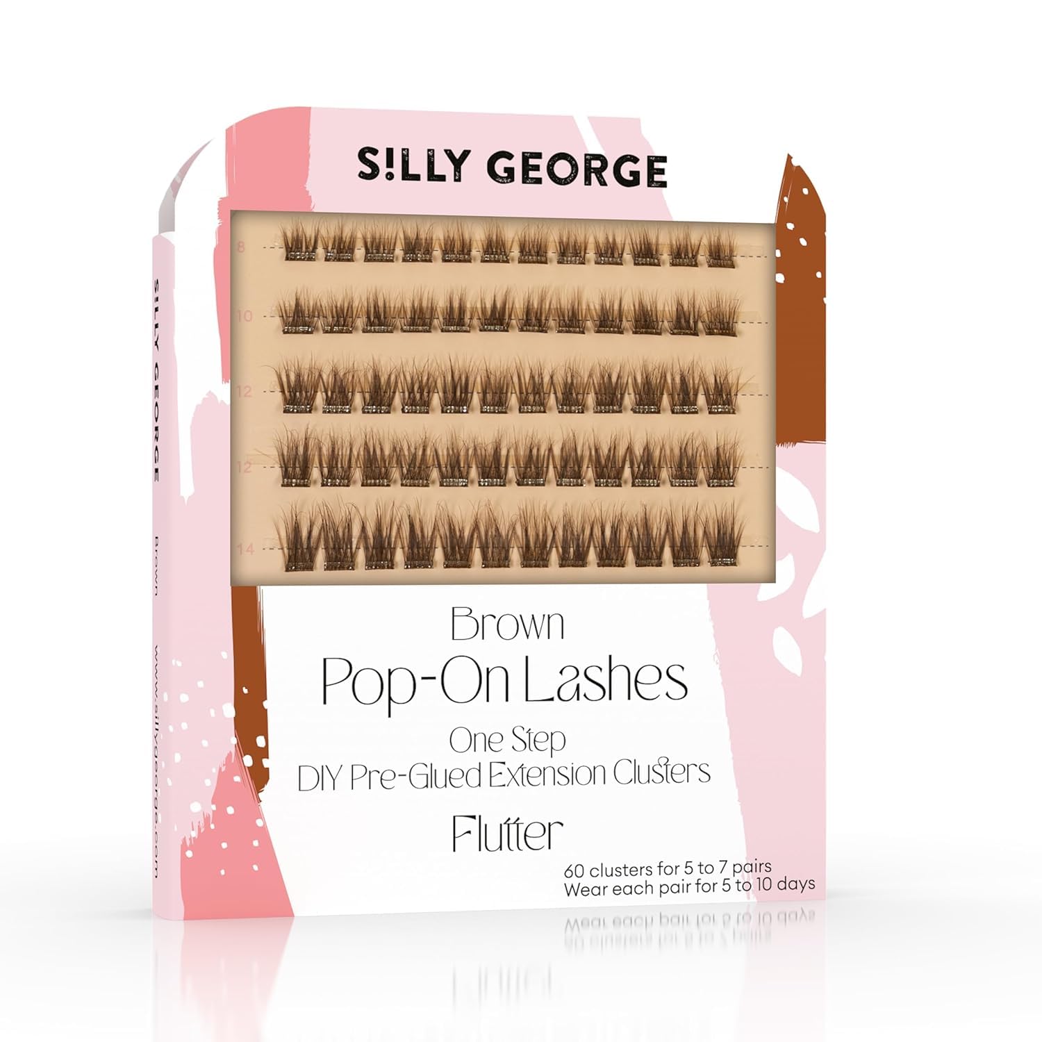 Silly George Pop-On Lashes - Ciuffi Di Ciglia Finte Pre-Incollate, Fai Da Te, Effetto Naturale, Colore Marrone Chiaro, 5-7 Paia, Confezione Da 60 Ciuffetti-image