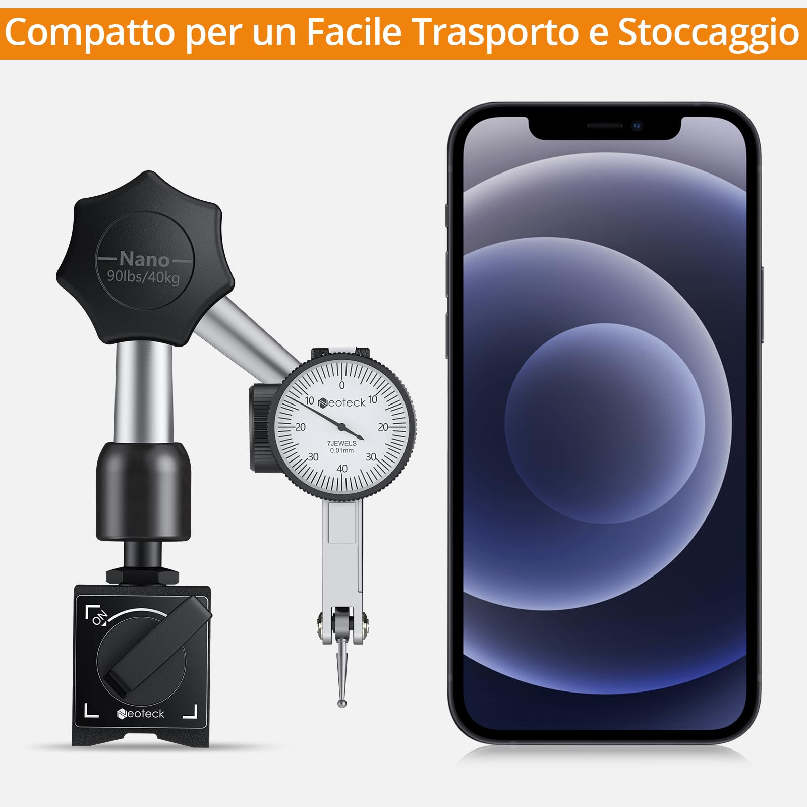 Neoteck Indicatore Digitale a Quadrante 0~0,8 mm con Supporto Magnetico Comparatore a Leva con Sonda Rotazione di 270° Indicatore di Prova a Quadrante per Laboratori di Meccanica Industriale