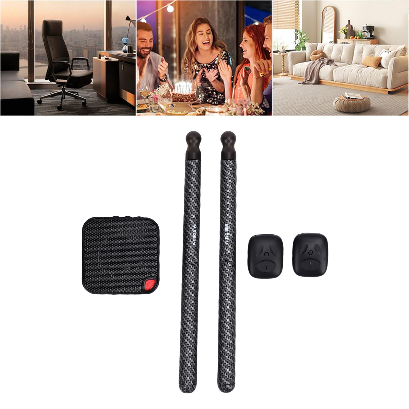 Fabater Air Drumsticks, Virtuelles Elektronisches Schlagzeug-Set, Tragbares Übungs-Schlagzeug mit Pedalen, 3D-Bewegungserkennungs-E-Drum-Set für Erwachsene und auf Partys
