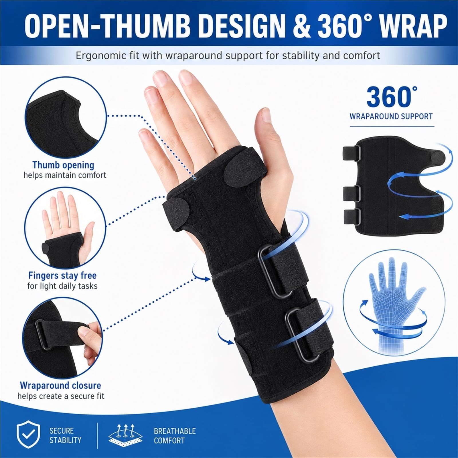 Muñequera Túnel Carpiano Soporte Nocturno con Férula de Metal Estabilizadora Alivio del Dolor para Tendinitis Artritis Esguinces y Quistes Muñequera Ortopédica