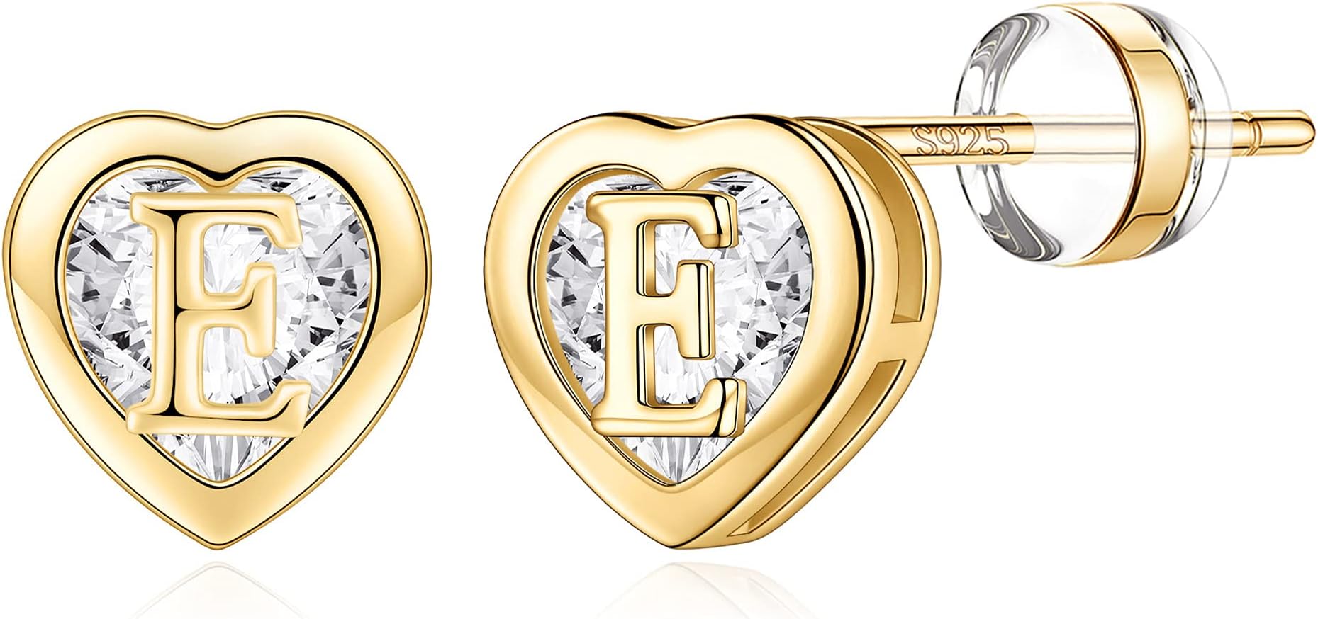 Stud Earrings for Girls Women - Heart Initial Stud Earring 14K Gold Plated Earrings Stacks Hypoallergenic Earring for Piercing Gifts for Women Trendy Gifts for Teen Girl